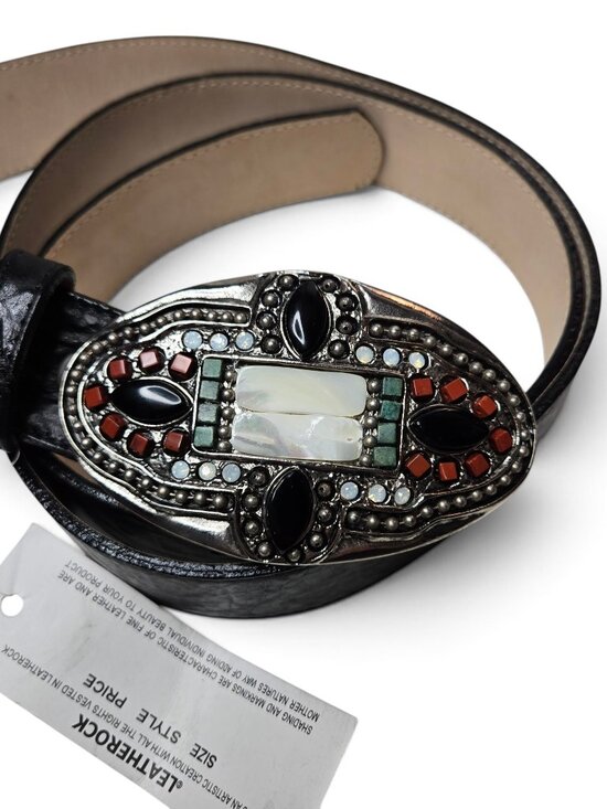 NWT Leatherock Southwestern Stone Buckle Belt Leather Strap Boho Mosaic 50 (4X) main image 3